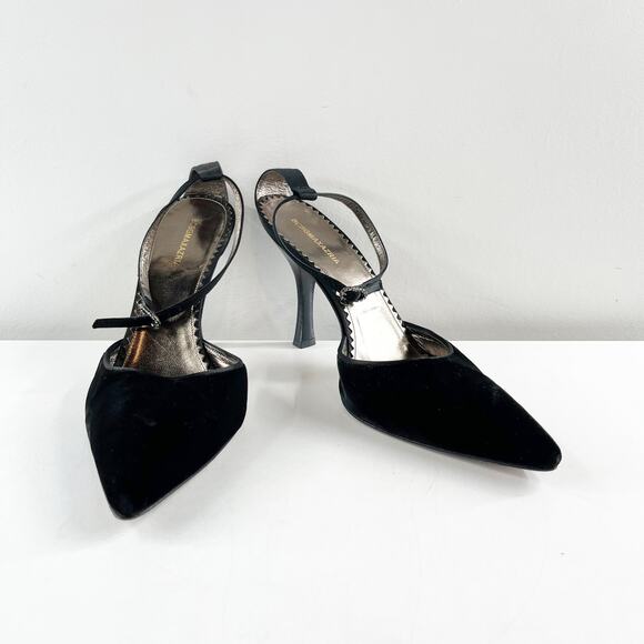 BCBGMaxAzria Suede Ankle Strap Pointed Toe Pump Heels Black 8.5 - Picture 2 of 9